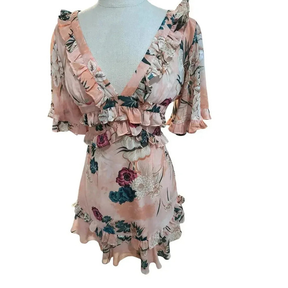 Saint + Secrets Short Sleeve V-Neck Floral Print Mini Dress Size Small - Picture 3 of 6